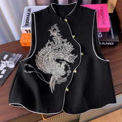 黑色新中式马甲女款国风高端宋锦上衣刺绣唐装马夹背心女外搭秋季