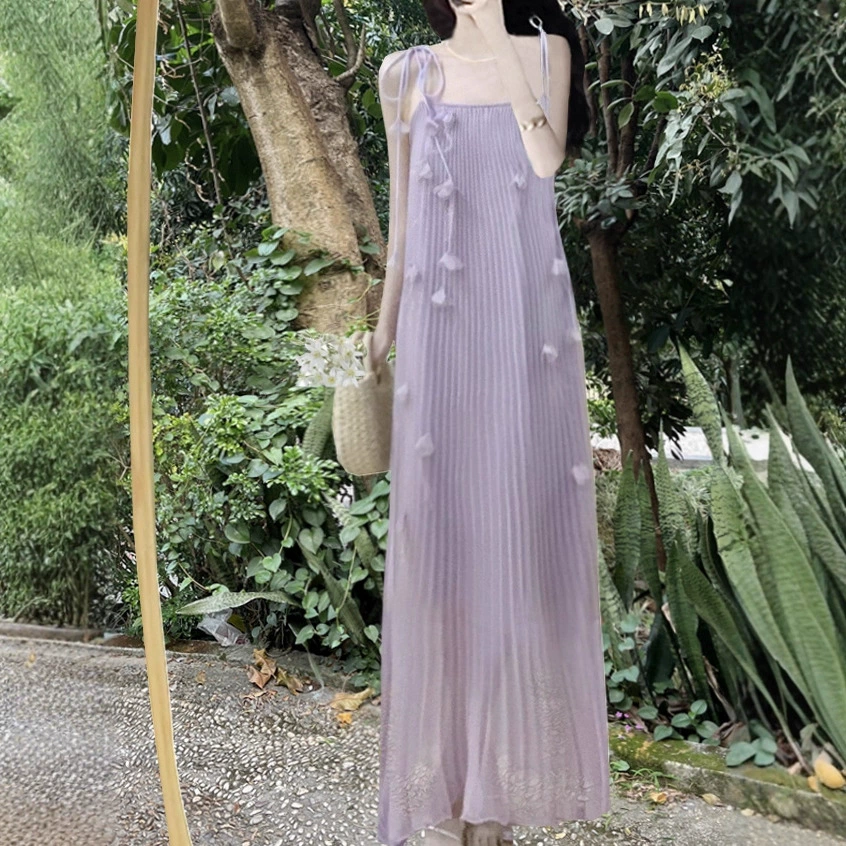 Фиолетовое платье без рукавов на подтяжках, женское модное длинное платье с цветочным принтом для отдыха на море, летнее пляжное платье, сказочная юбка