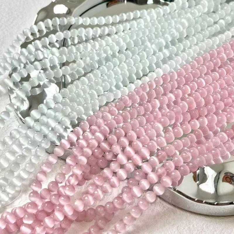 Pink and White Cat's Eye Stone White Moonlight Cool Feeling Cat's Eye Stone Round Beads Loose Beads Handmade DIY Beaded Jewelry Bracelet Necklace Pink and White Cat's Eye Stone White Moonlight Cool Feeling Cat's Eye Stone Round Beads Loose Beads Handmade DIY Beaded Jewelry Bracelet Necklace