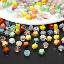 DIY 手工配件5mm六角形六边形玻璃镀彩水晶直孔散珠串珠饰品材料