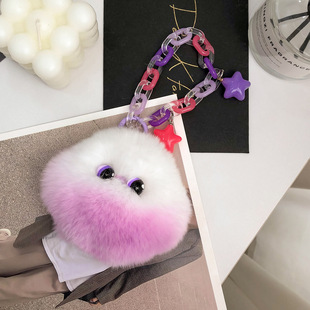 Rex Rabbit Hair Hanging Ornaments Ins Bag Pendant Keychain Girlfriend Small Gift Gradient Small Clouds Fur Real Hair
