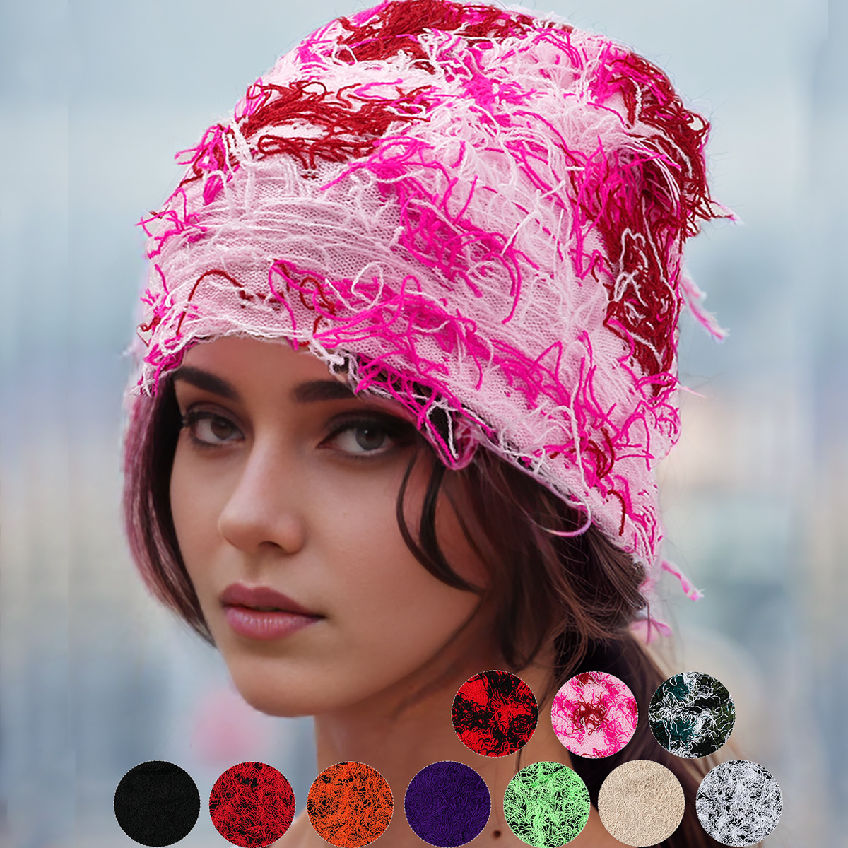 Men's and women's unisex knitted camo balaclava knitted beanie travel cap_voghion.com