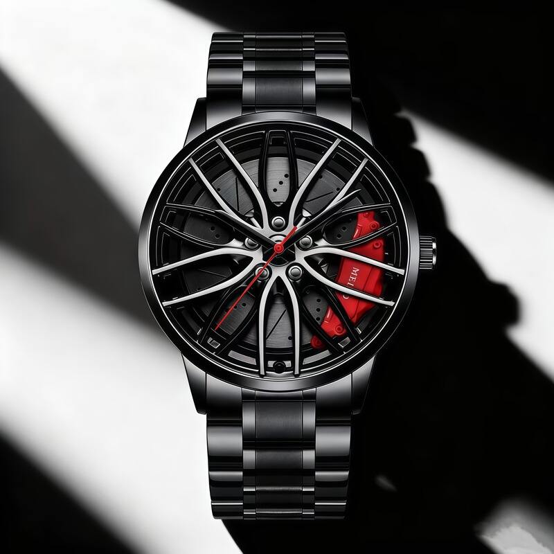 Cross-Border Trendy Wheel-Shaped Men's Steel Band Watch Personalized Fully Automatic Quartz Movement Men's Watch Ready for Sale