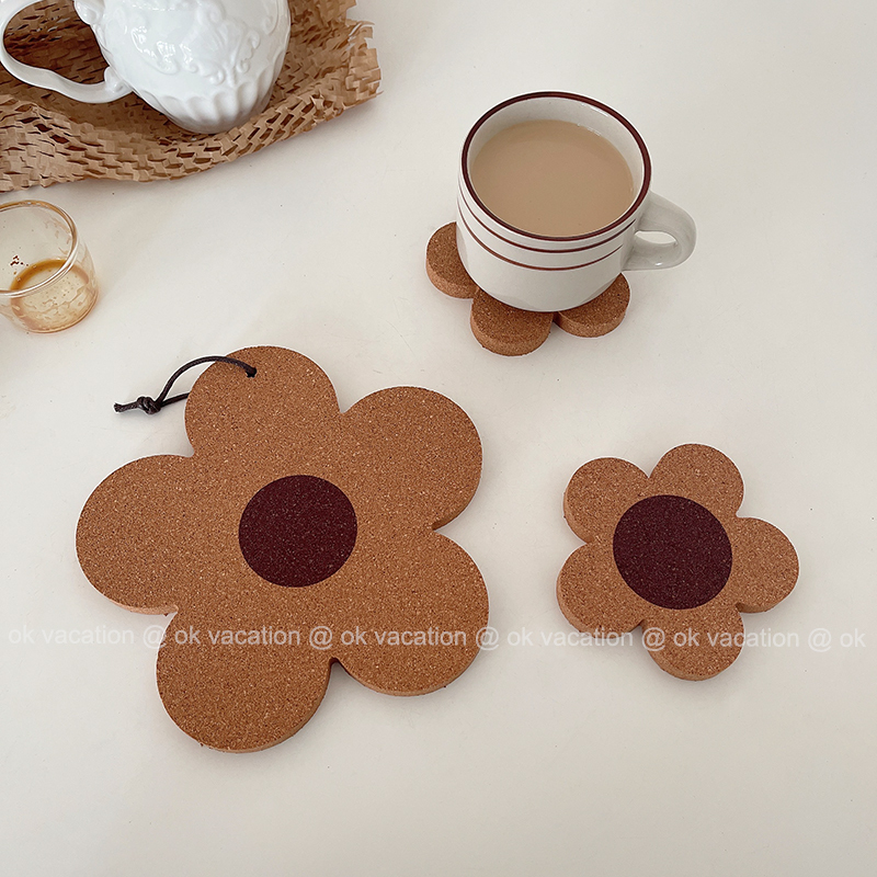 Ins Style Household Flower Insulation Mat Dining Table Mat Bowl Mat Anti-Scalding Cork Coaster Placemat Pot Mat Dish Mat Teapot Mat