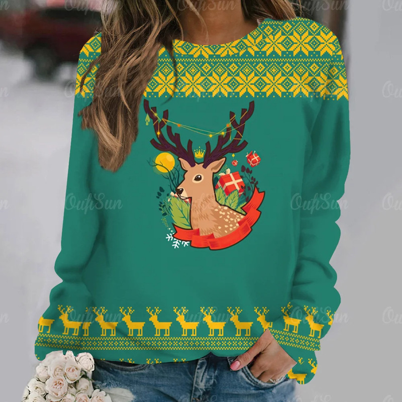 New Christmas Elk Digital 3D Print Women's T-Shirt Round Neck Fashion Sweatshirt Women's Oversized Casual Sweatshirt New Christmas Elk Digital 3D Print Women's T-Shirt Round Neck Fashion Sweatshirt Women's Oversized Casual Sweatshirt