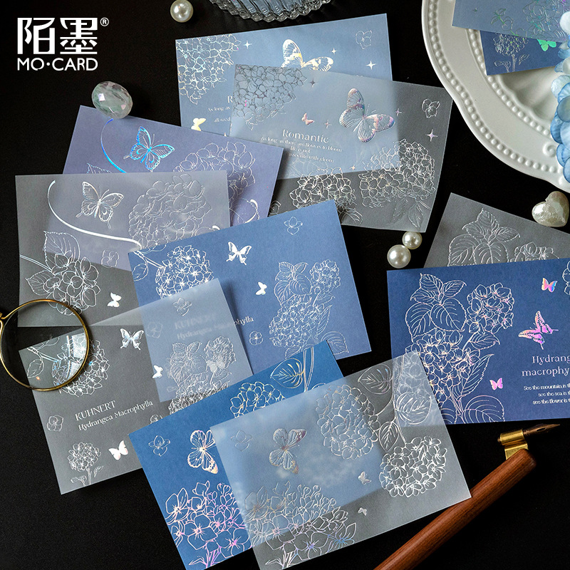 MoMo Material Paper, Light Feather Garden Series, Dual Pack Silver Foil Handmade Album Decoration Material 15 Pieces in 6 Styles to Choose From