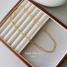 米粒双层叠戴18k金项链女小众轻奢气质高级锁骨链时尚百搭设计