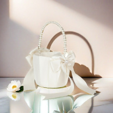 批发婚庆喜篮结婚西式花篮结婚花童撒花手提小花篮珍珠小花喜篮