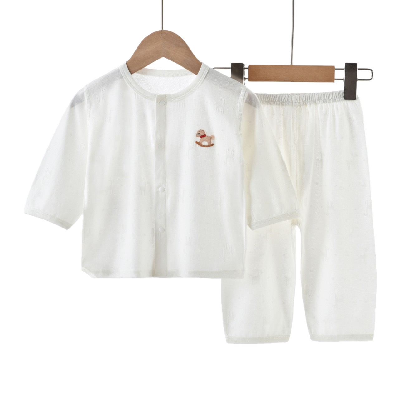 Verano delgado conjunto de separación de bebés de clase A ropa de mangas largas para bebés masculinos y femeninos, ropa de aire acondicionado de algodón jacquard fresco