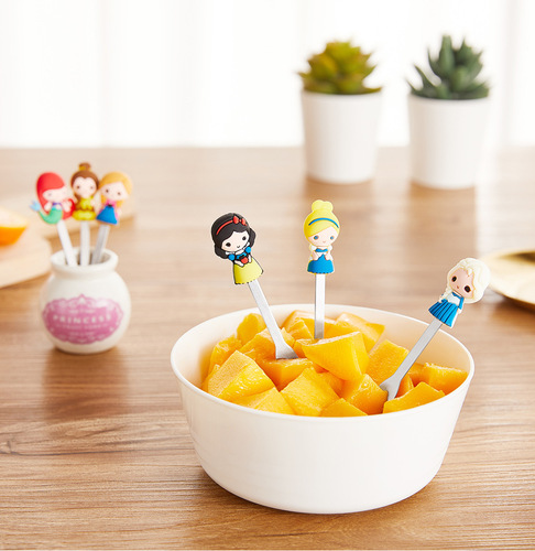 Fairy tale princess ceramic fruit fork silicone mermaid cake fork set creative snow white princess fruit picks