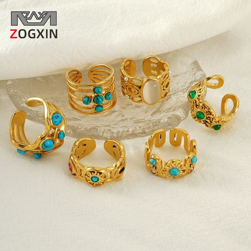 Transfronterizo europeo y americano estilo retro anillo de acero inoxidable con incrustaciones de Pavo Real anillo unisex joyería al por mayor