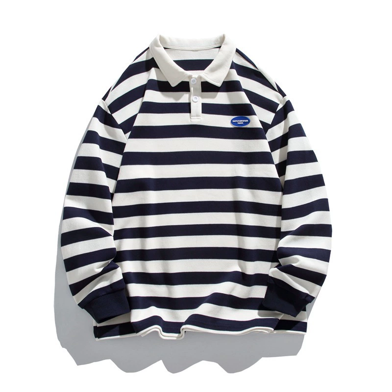 Весенне-осенняя новая мужская рубашка поло в полоску с отложным воротником в корейском стиле и логотипом автомобиля, модная пара интернет-знаменитостей, стильная тяжелая толстовка в одном стиле