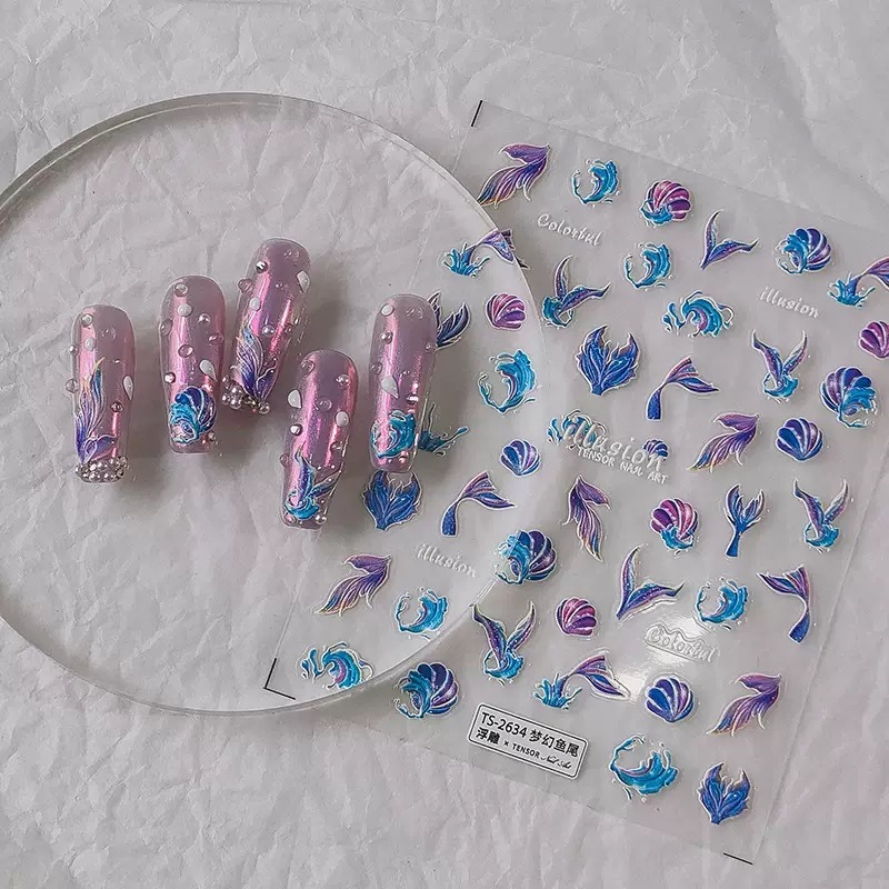 深海の魚、ヒトデ、金魚、ネイルアートステッカー、シェルライトレリーフ立体DIYペンホルダー、ウォーターカップネイルステッカー|undefined