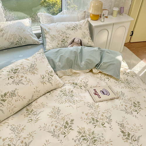 Ins style long-staple cotton high-count four-piece set floral internet celebrity bedding quilt cover bed sheet three-piece fitted sheet set