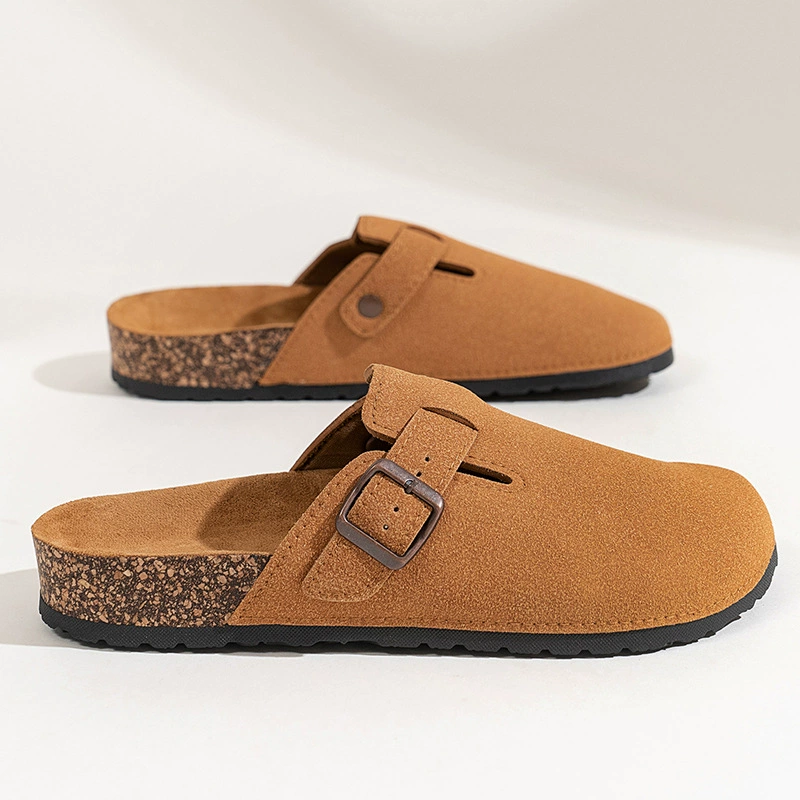 Slip‑on platform beach slippers, buckle detail, lightweight cork‑style footbed, sizes 36–47