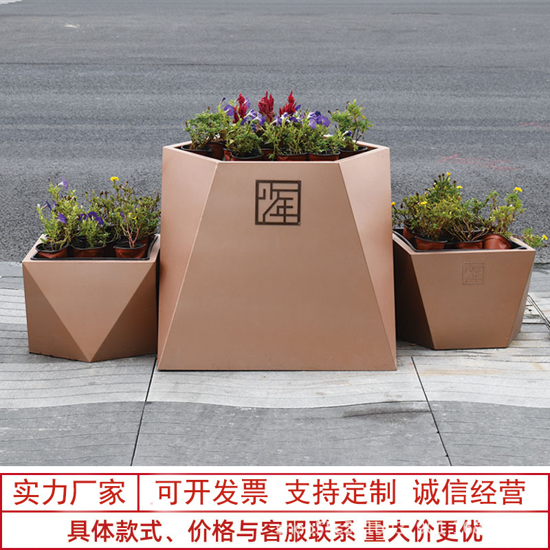 Barrera de hierro forjado al aire libre tanque de flores de acero inoxidable combinación caja de plantación rectangular departamento de ventas plaza carretera municipal