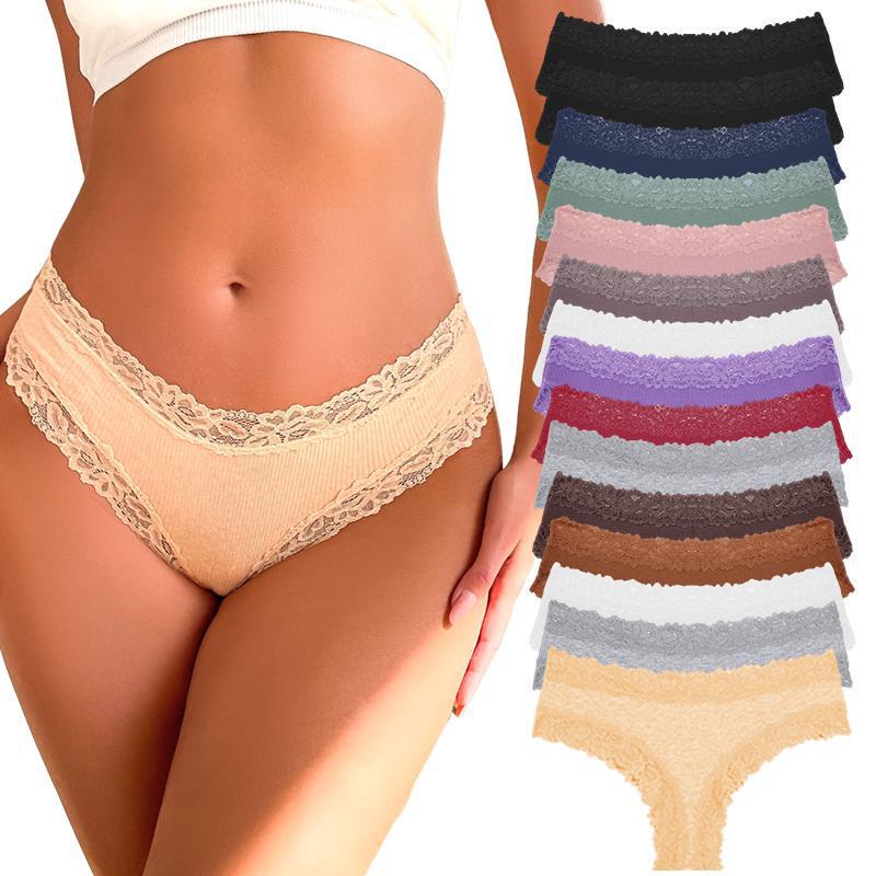 X8515 Dropshipping Aliexpress Amazon Cross-Border New Women's Cotton Panties Lace Low-Rise Brazilian