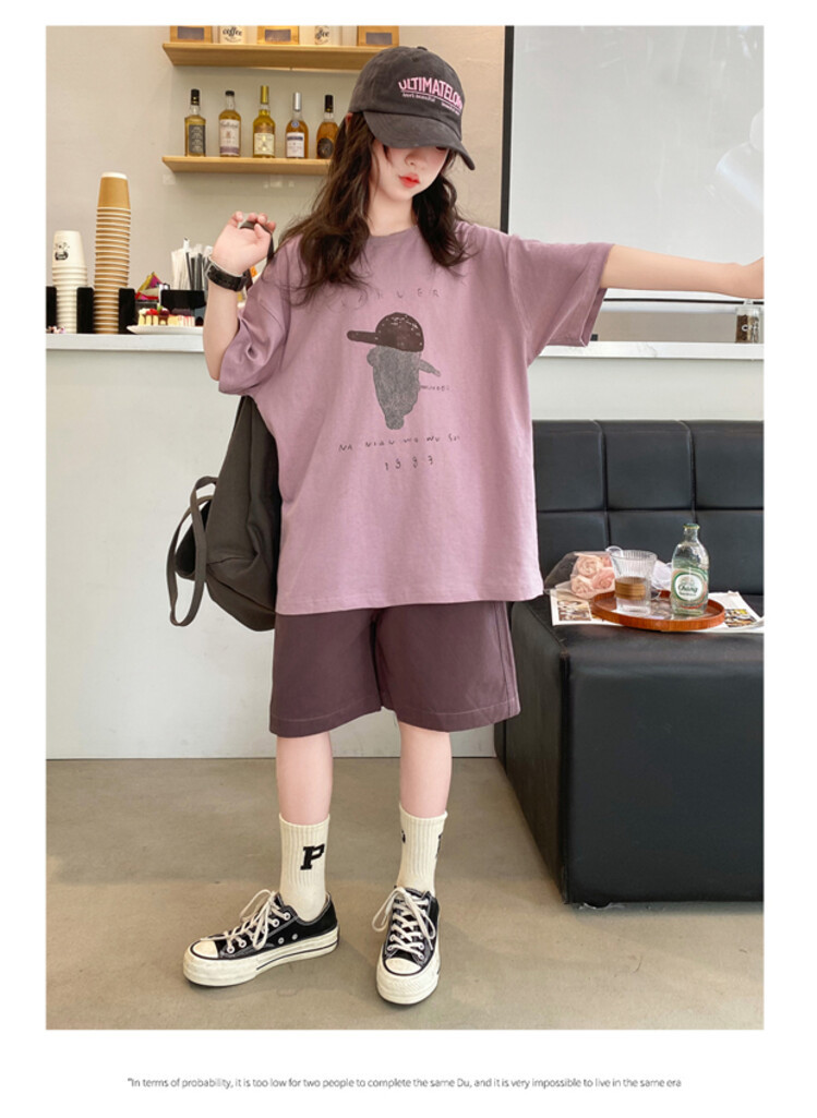 Girls' Sports Two Piece Fashion 2024 New Women's Short Sleeve Set Children's Casual Summer Dress_voghion.com