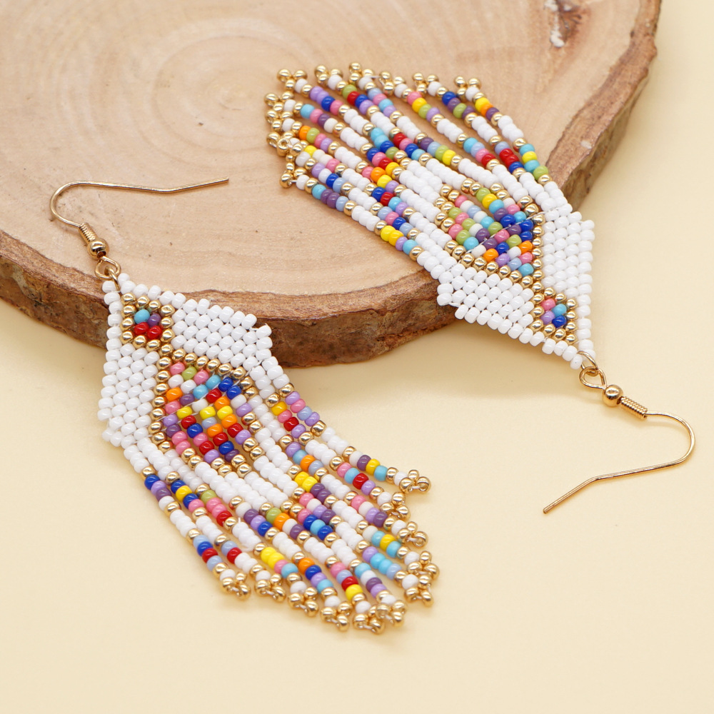 Bohemian Multicolor Glass Beaded Tassel Women's Drop Earrings 1 Pair display picture 4