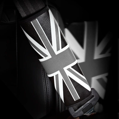 Seat belt shoulder pad Seatbelt Shoulder Pad Leather - leather-black-and-gray-union-jack-thin-shoulder-pad-1-piece