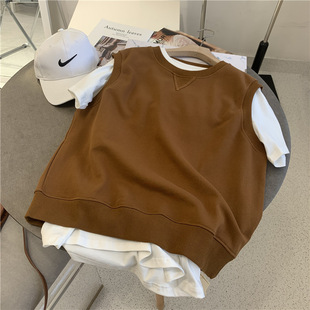 Japanese Style New Style Sleeveless Sweatshirt, Loose and Casual, Layered, Slim and Versatile Waistoutwear, Round Neck Pullover Vest Jacket