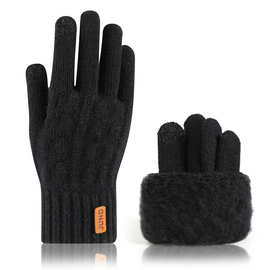 新款亚马逊冬季女触屏手套防寒双层针织手套户外骑行保暖手套跨境