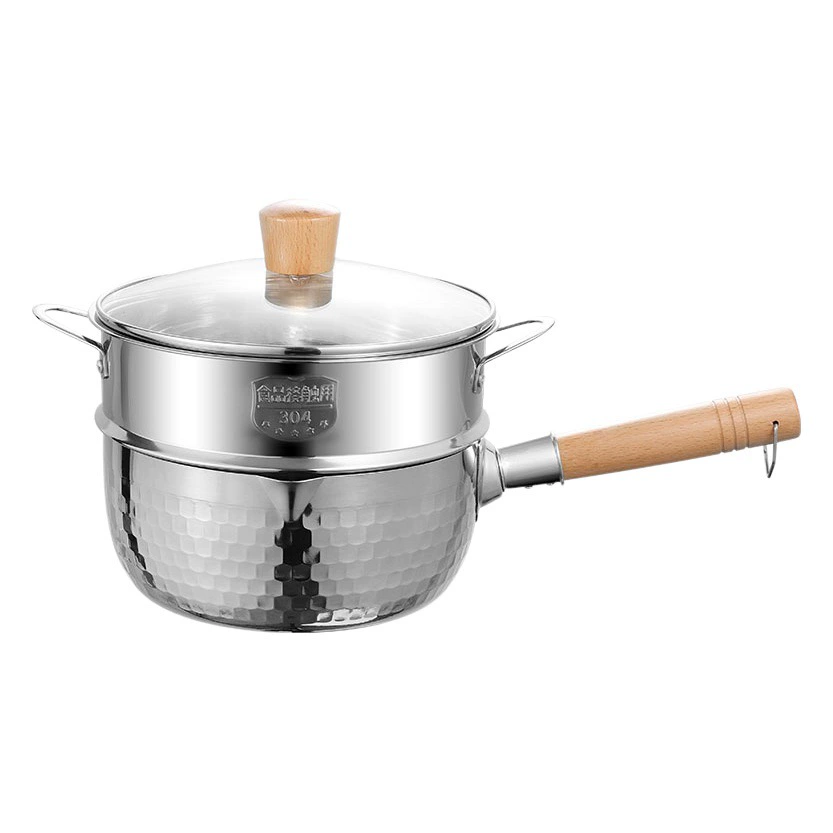 Сковорода для молока из нержавеющей стали 304 Сковорода для молока без покрытия Фритюрница утолщенная сковорода для лапши Сковорода для молока в японском стиле с деревянной ручкой