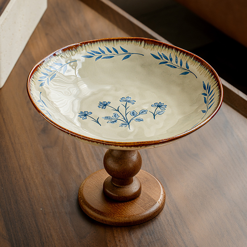 Plato de madera, plato de fruta, plato de bocadillos, plato de fruta de cerámica para sala de estar, plato de fruta, decoración de entrada de alto valor, exportación transfronteriza