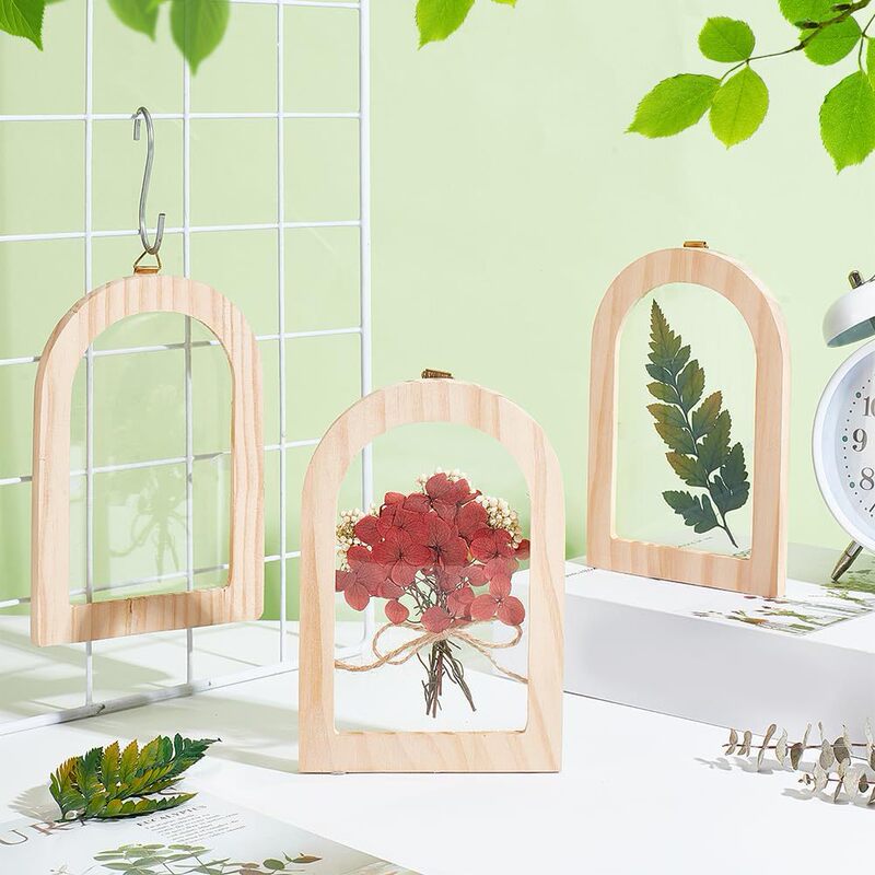Wooden Arch Dried Flower Photo Frame Unfinished Solid Wood Picture Frame Floating Wall Hanging Photo Frame Office Wall Decor