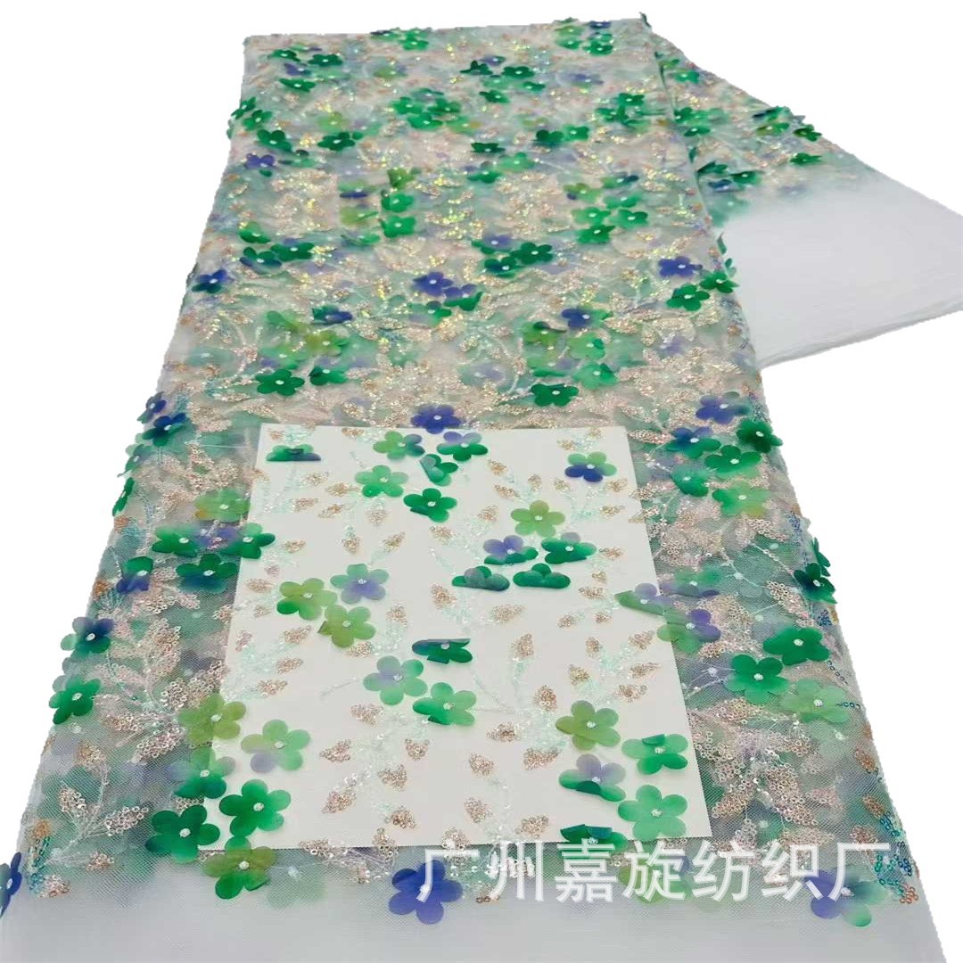 Inventario fresco pequeño láser gradiente pequeño ciruela tela de malla sequinilla bordada ropa infantil vestido vestido vestido tela