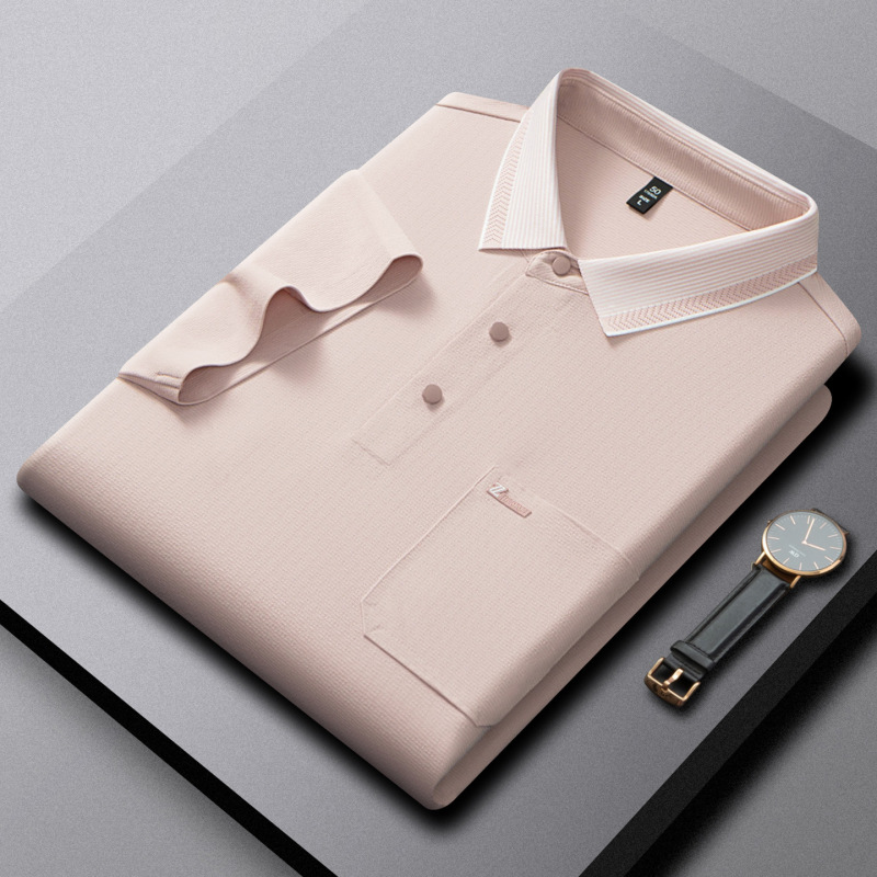 Nylon Ice Silk Polo Shirt for Men, Summer Cool Quick-Dry with Pockets, Business Casual, Middle-Aged Dad Short-Sleeve T-Shirt 3