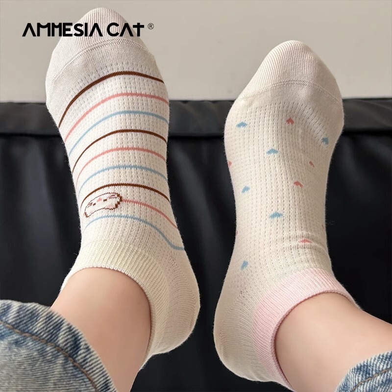 Cute Kitten Socks Women's Summer Thin Cotton Short Socks Sweet Girly Style 2025 New Explosions Short Socks