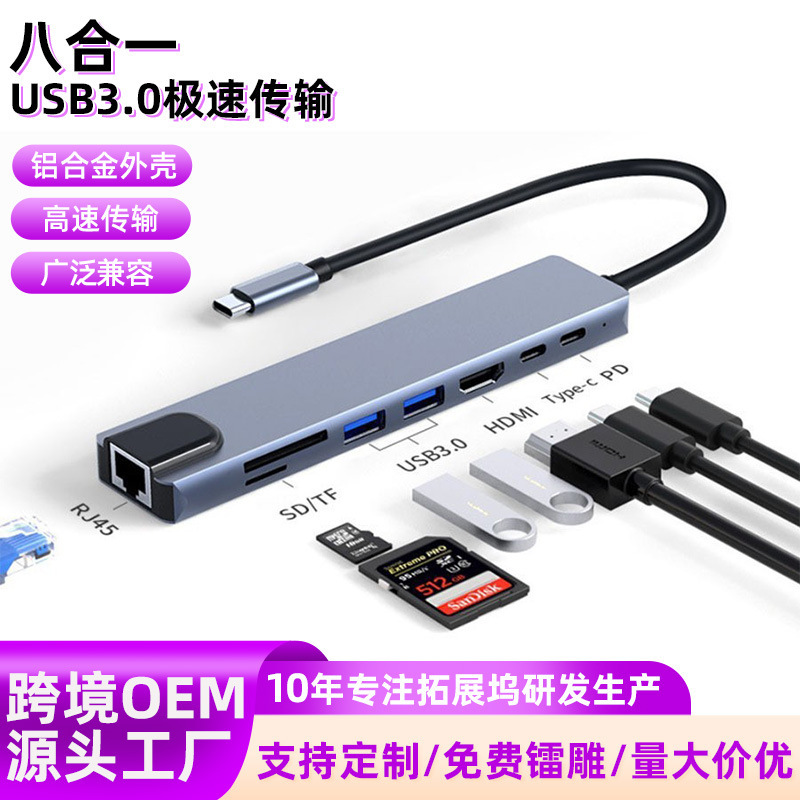 Eight-In-One Docking Station Usb-C/Hdmi/Sd/Tf/Pd Fast Charging Network Card All-In-One Typec Docking Station