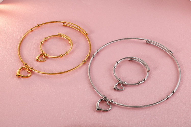 creative titanium steel heart wire open collar bracelet set wholesale Nihaojewelry