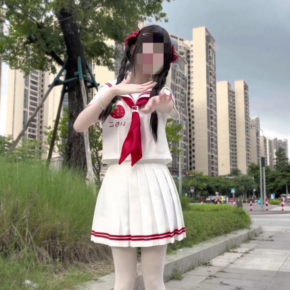 草莓JK制服日系白红二本短袖水手服套装校供百褶裙夏季新品正统女