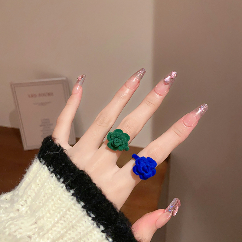 Cute Flower Alloy Flocking Womenu0027S Open Ring