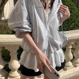 已新款～条纹连帽长袖外套女防晒轻薄