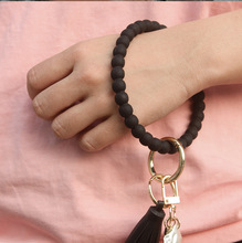 跨境时尚硅胶手环多色硅胶珠子手串磨牙硅胶珠子流苏手环现货批发