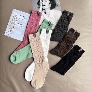 Women's socks autumn and winter New pleated pile high stockings trendy label bubble socks mouth ins College calf socks