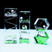 ✅亚克力创意液体流沙桌面摆件解压可爱绿色熊猫桌面装饰计时