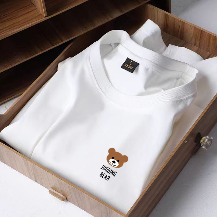 Verano de Hong Kong blanco cuadrado seda de hielo de cuello redondo camiseta de hombre impresa casualidad vintage camiseta de pareja