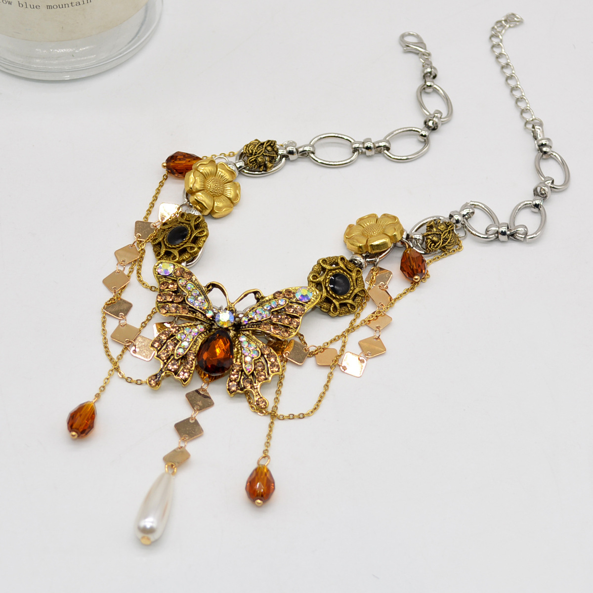 Women's Gender Retro IG Style Butterfly Gem Alloy Choker Wholesale