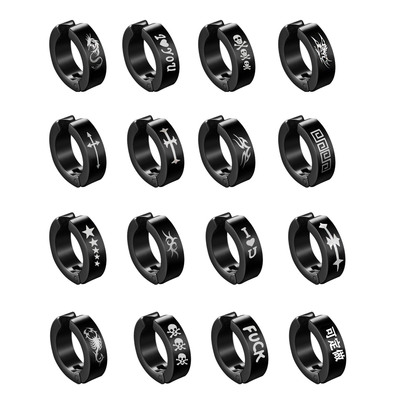 带图案耳夹男韩版黑色朋克耳饰男激光打标耳环无耳洞耳钉真空电镀|ms