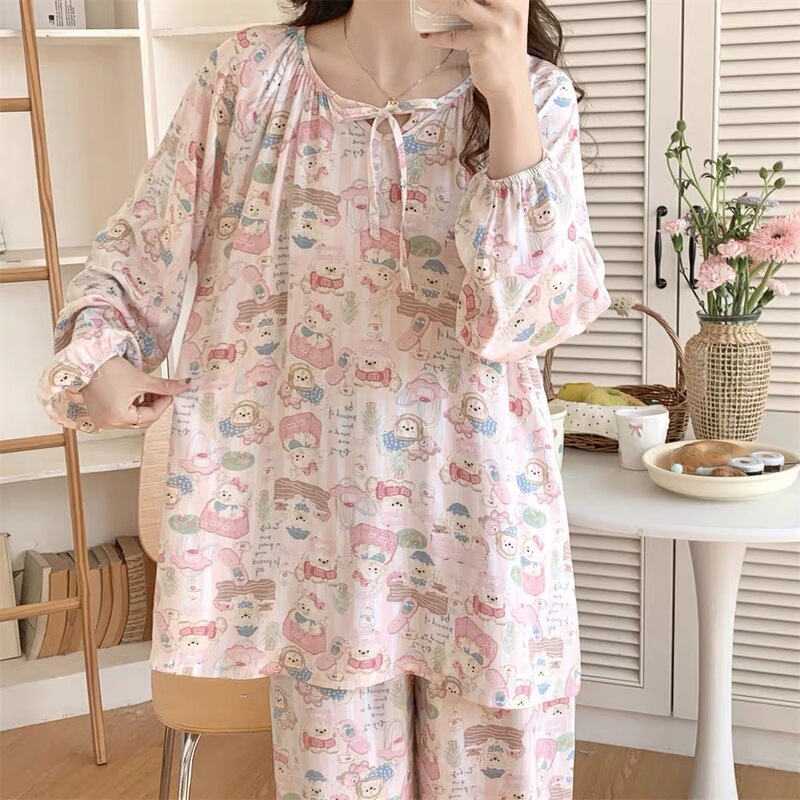2026 Spring New Style Cloud Cotton Tie-Up Long-Sleeve Long Pants Women's Sweet and Cute Comfortable Loungewear That Can Be Worn Outside