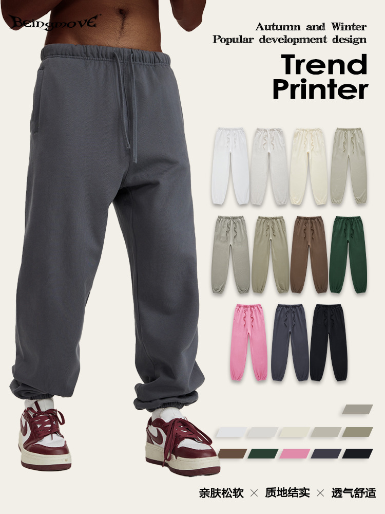 2025 otoño marca de moda de alta calidad pesado 440G suéter de felpa pantalones de ocio deportivos de pierna ancha sueltos para hombre comercio exterior