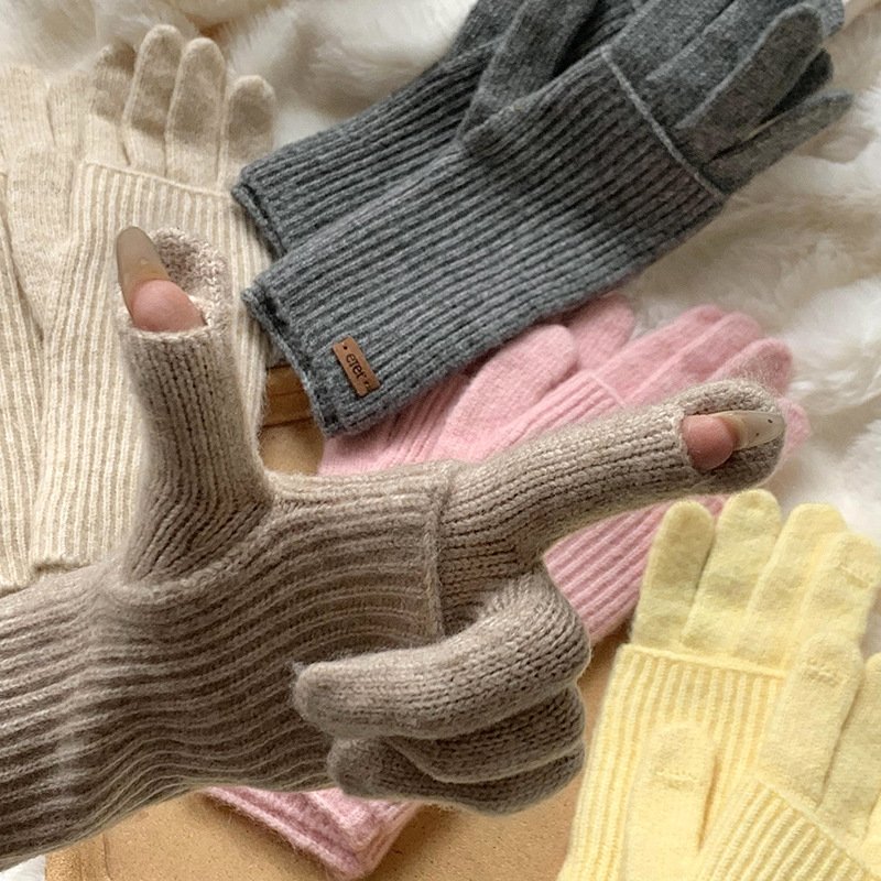 Guantes calientes de invierno 2025 nuevos cinco dedos pantalla táctil gruesa guantes de tejido de doble capa guantes de algodón al por mayor