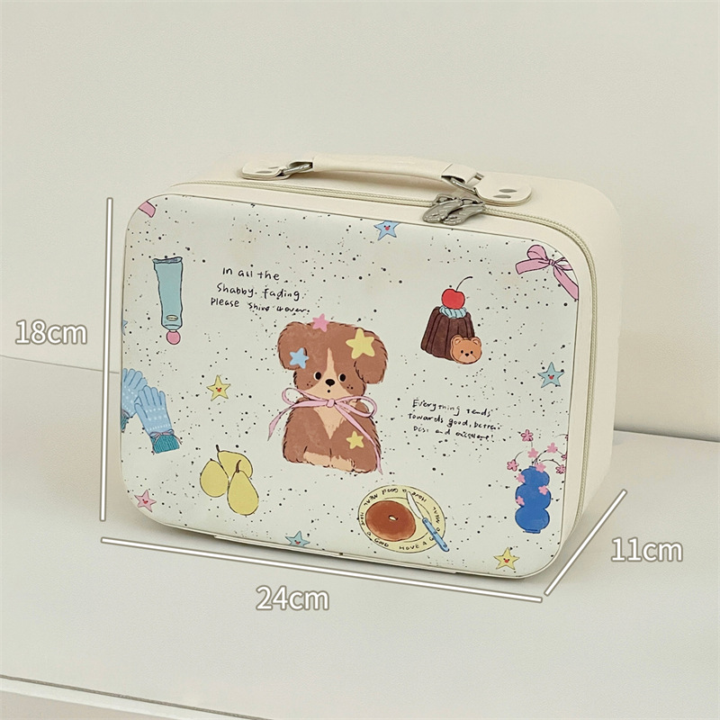 Original lindo cachorro maquillaje nuevo portátil de gran capacidad bolsa de almacenamiento de viaje con espejo bolsa de lavado de mano mujer