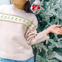 2025AW秋冬儿童新款  全羊毛 暮云粉 小樱桃  提花 圆领套头毛衣