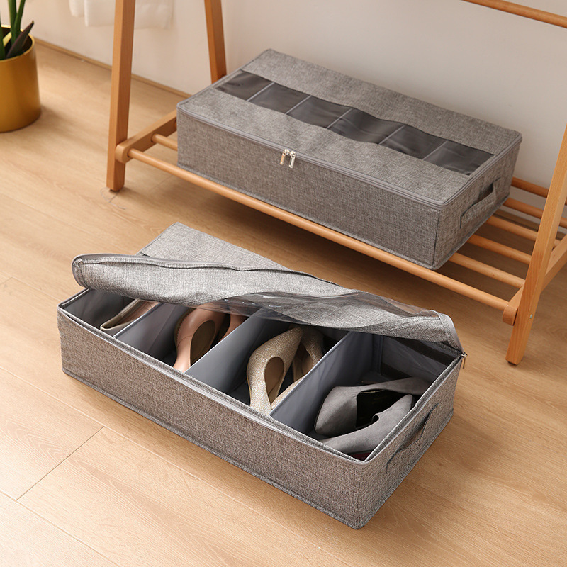 Wholesale Fabric Shoe Box Storage Box with Transparent Window, Washable Under-Bed Storage Shoe Box, Flip-Top Folding Shoe Cabinet