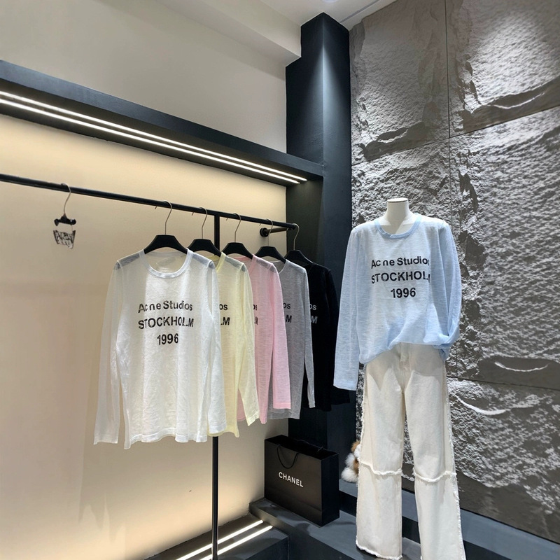 Correct Version of Ac New Soft Distressed Letter Long-Sleeved T-Shirt 1996 Digital Printed Letters Loose Long-Sleeved Inner T-Shirt